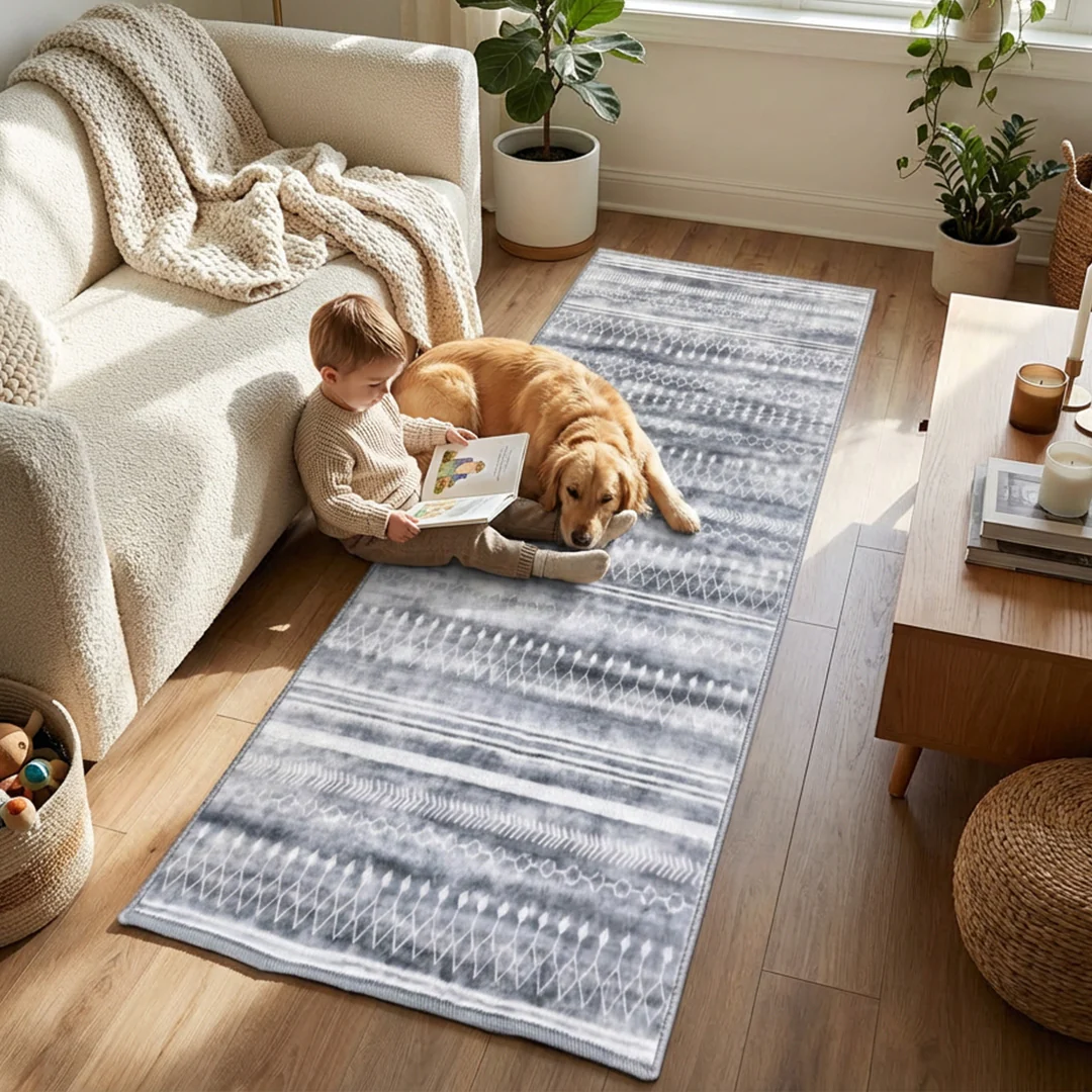 Muddy Mat® Greyline Washable Area Rugs for Living Room, Bedroom & Dining Room – Modern Soft Low Pile Non Slip Carpet – Pet Friendly Waterproof Foldable Rugs for Home - Image 15