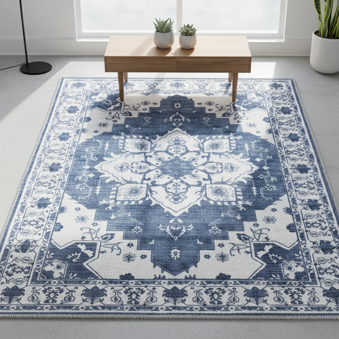 Muddy Mat® Navybell Washable Area Rugs for Living Room, Bedroom & Dining Room – Modern Soft Low Pile Non Slip Carpet – Pet Friendly Waterproof Foldable Rugs for Home - Image 3